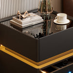 Load image into Gallery viewer, Modern LED Nightstand with Glass Top 2 Drawers Smart Bedside Table High Gloss White Design