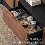 Load image into Gallery viewer, 78" Sleek Rattan and Black Wood TV Stand Media Console Modern Minimalist Design with Textured Grille Front