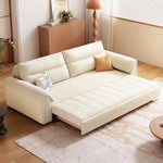 Load image into Gallery viewer, Side view of velvet sofa bed showing clean lines and sturdy wood frame