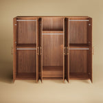 Load image into Gallery viewer, 78"H Walnut Rattan Six-Door Wardrobe Modern Natural Fusion Design