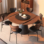 Load image into Gallery viewer, 59" Modern Round Dining Table with Rotating Lazy Susan Walnut Veneer Top Pedestal Base Dining Table
