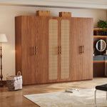 Load image into Gallery viewer, 78"H Walnut Rattan Six-Door Wardrobe Modern Natural Fusion Design