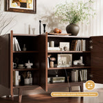 Load image into Gallery viewer, 3 Door Cabinet Modern Walnut Veneer Adjustable Shelves Solid Ash Base