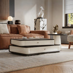 Load image into Gallery viewer, Modern Layered Coffee Table Set with Drawer Storage and Side Table Black Wood Grain Top Minimalist Design