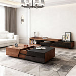 Load image into Gallery viewer, Modern Walnut & Black Extendable Coffee Table Expandable Design with Large-Capacity Storage