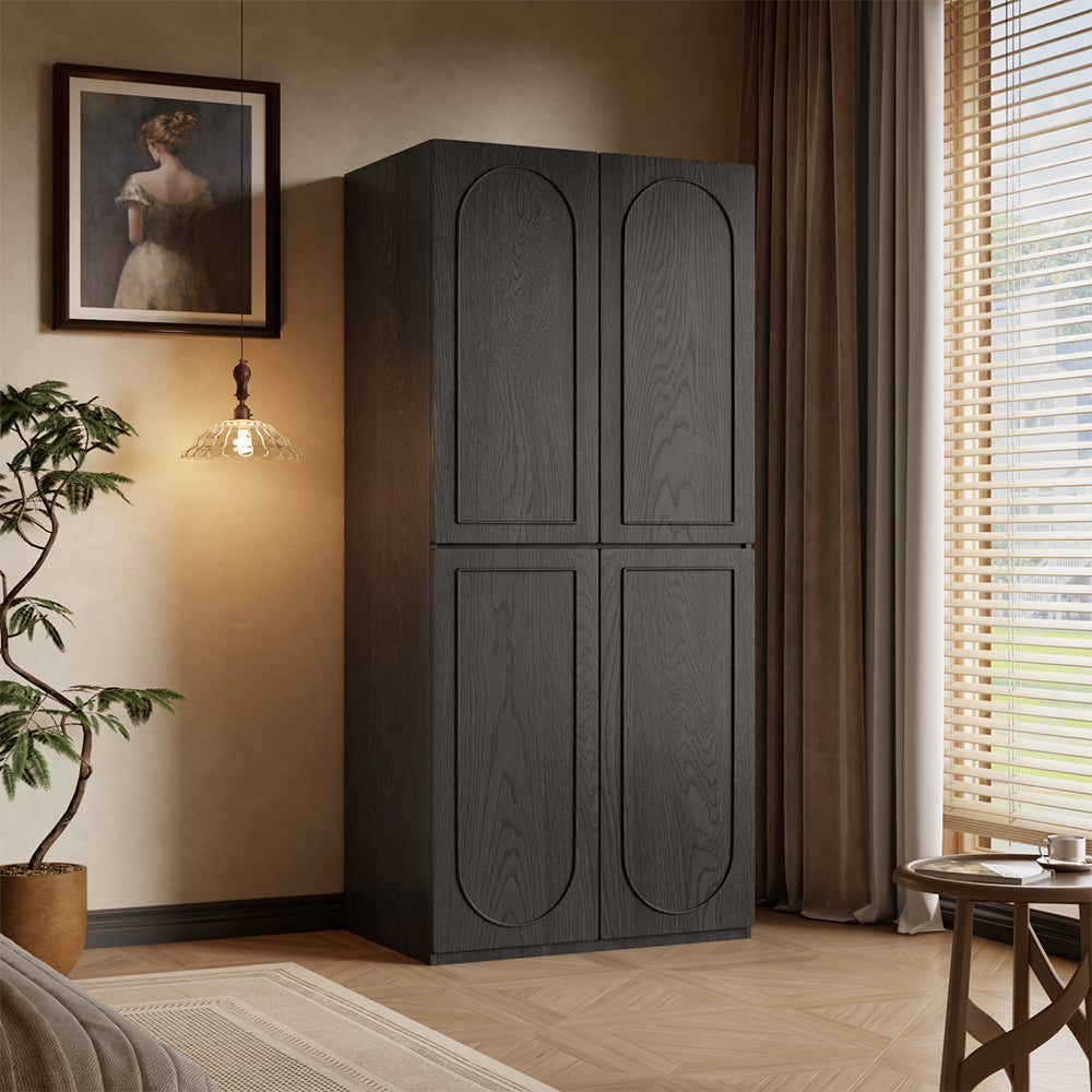 78" Modern Double-Door Wardrobe in Dark Wood Finish with Divided Storage