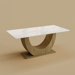 Load image into Gallery viewer, 62.9''/70.8'' Modern Marble-Effect Dining Table with Sculptural Wood Base