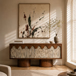 Load image into Gallery viewer, 55.1'' Wabi-Sabi Walnut TV Stand with Scalloped Doors Mid Century Modern Media Console