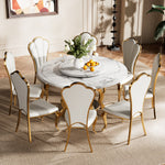Load image into Gallery viewer, Vintage Marble Effect Dining Table With Royal Style Stainless Steel Base & Lazy Susa