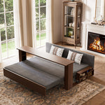 Load image into Gallery viewer, Angled view of the storage sofa bed showing the lift-up mechanism partially open