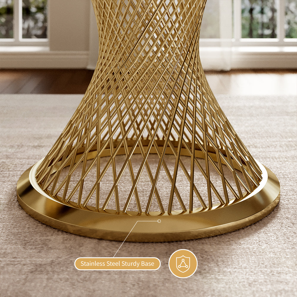 Elegant Round Sintered Stone Dining Table Gold Metal Base