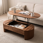 Load image into Gallery viewer, Contemporary Living Suite: Walnut Curved TV Stand & Oval Lift-Top Coffee Table Set
