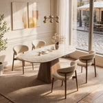 Load image into Gallery viewer, Oval Dining Table Solid Wood Walnut Veneer Base Scratch Resistant Sintered Stone Top Modern Stylish Design