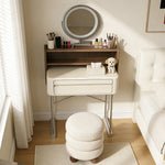 Load image into Gallery viewer, Luxury White Makeup Vanity Modern Compact Table with LED Mirror