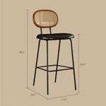 Load image into Gallery viewer, Modern Cane Woven Back Bar Stool PU Leather Seat Metal Frame Counter Height Bar Chair 1 Piece