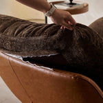 Load image into Gallery viewer, Modern Lounge Accent Chair Faux Leather Base Plush Fabric Cushion Low Profile Lazy Sofa Chair