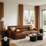 Load image into Gallery viewer, 119.2'' Modern Genuine Leather Power Reclining Sofa Remote Control Adjustable Seats Brown Leather Couch