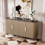 Load image into Gallery viewer, Modern Luxury Dining Set S-Shaped Walnut Base Marble-Effect Table × Gray & Gold Sideboard