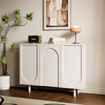 Load image into Gallery viewer, 3 Door Sideboard Modern Cabinet Matte White Finish Adjustable Shelves Irregular Veneer Solid Wood Legs