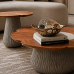 Load image into Gallery viewer, Flower-Shaped Nesting Coffee Table Set with Wood Grain Top and Sculptural Pedestal Base