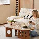 Load image into Gallery viewer, 46.8'' Modern Sculptural Oval Coffee Table with Geometric Cutout Base Contemporary Accent Table for Living Room