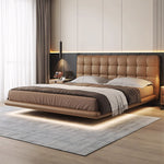 Load image into Gallery viewer, Modern Leather Platform Bed with LED Lighting Ultra-Fiber Leather Steel-Wood Slatted Frame