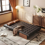 Load image into Gallery viewer, Modern Faux Leather Sofa Bed Convertible Sleeper Couch with Wood Armrests Tufted Design
