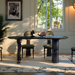 Load image into Gallery viewer, Modern Sculptural Dining Table Solid Wood Black Finish Pedestal Base Minimalist Dining Table