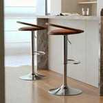 Load image into Gallery viewer, Modern Swivel Adjustable Bar Stool Set of 2 Brown Upholstered Seats Stainless Steel Base
