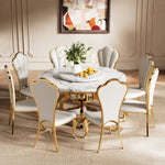 Load image into Gallery viewer, Vintage Marble Effect Dining Table With Royal Style Stainless Steel Base & Lazy Susa