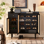 Load image into Gallery viewer, 43.3'' Modern Rattan Shoe Cabinet with Woven Doors and Storage Shelves