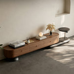 Load image into Gallery viewer, 86.6" Modern Walnut TV Stand Curved Edge Media Console Low Profile Entertainment Center