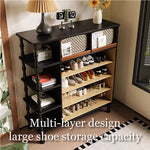 Load image into Gallery viewer, Modern Wooden Shoe Cabinet Entryway Storage with Woven Accent Doors & Open Side Shelves Multifunction Hallway Organizer