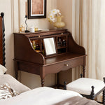 Load image into Gallery viewer, 39.3'' Modern Vintage Roll Top Vanity Desk Solid Wood Makeup Table with Storage and Drawer