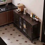 Load image into Gallery viewer, 59.1'' Modern Black Sideboard Cabinet Arched Glass Door Storage Buffet Cabinet for Dining Room