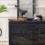 Load image into Gallery viewer, 61.4'' Black Textured Sideboard Cabinet with Decorative Carved Doors