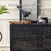 61.4'' Black Textured Sideboard Cabinet with Decorative Carved Doors