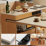Load image into Gallery viewer, White & Natural Multi-Function Sliding Kitchen Island Storage Power Outlets & Dining in One
