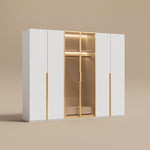 Load image into Gallery viewer, Modern Luxury Six-Door Closet Wardrobe in Champagne Gold and White with Glass Accents & Spacious Storage
