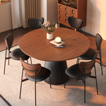 Load image into Gallery viewer, 59" Modern Round Dining Table with Rotating Lazy Susan Walnut Veneer Top Pedestal Base Dining Table