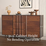 Load image into Gallery viewer, 62.9'' Modern Walnut Sideboard Fluted Wood Storage Cabinet with Metal Frame and Doors