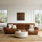 Load image into Gallery viewer, 119.2'' Modern Genuine Leather Power Reclining Sofa Remote Control Adjustable Seats Brown Leather Couch