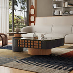 Load image into Gallery viewer, Modern Square Marble Top Coffee Table Green Stone Surface Wood Base Design