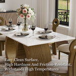 Load image into Gallery viewer, Modern Sculptural Dining Table with Marble-Effect Top & Artistic Wooden Base