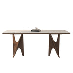 Load image into Gallery viewer, Modern Dining Table White Rock Slab Top Solid Wood Base