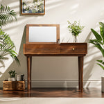 Load image into Gallery viewer, 39'' Walnut Dressing Table Folding Mirror Design Practical Storage Space