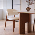 Load image into Gallery viewer, Mid Century Sintered Stone Top Dining Table With Geometric Wooden Legs