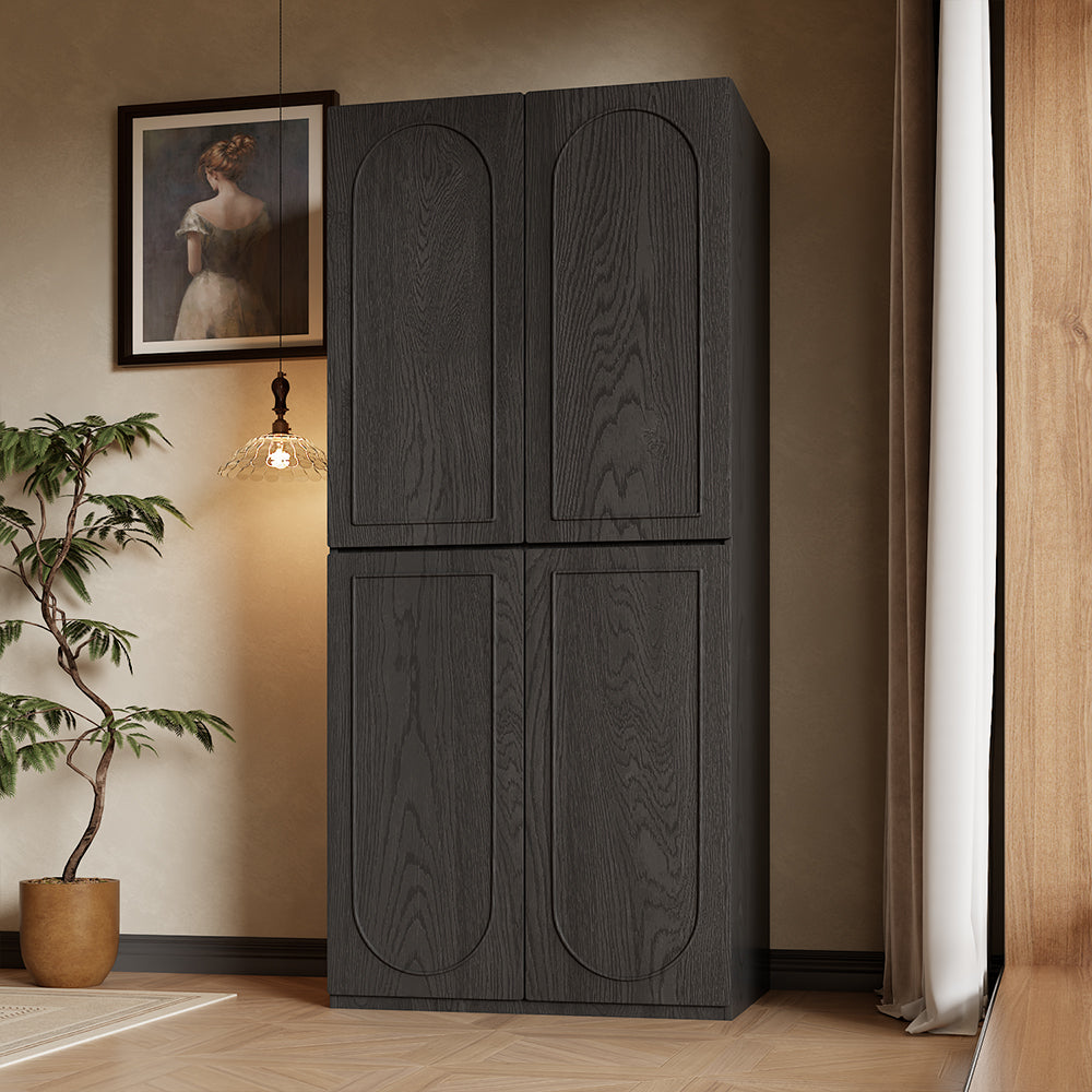 78" Modern Double-Door Wardrobe in Dark Wood Finish with Divided Storage