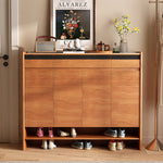 Load image into Gallery viewer, Modern Wood Shoe Cabinet with Doors Natural Entryway Storage Organizer with Open Shelf