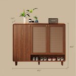 Load image into Gallery viewer, Mid-Century Rattan Shoe Cabinet with 2 Doors Walnut Wood Entryway Storage Organizer with Open Shelf